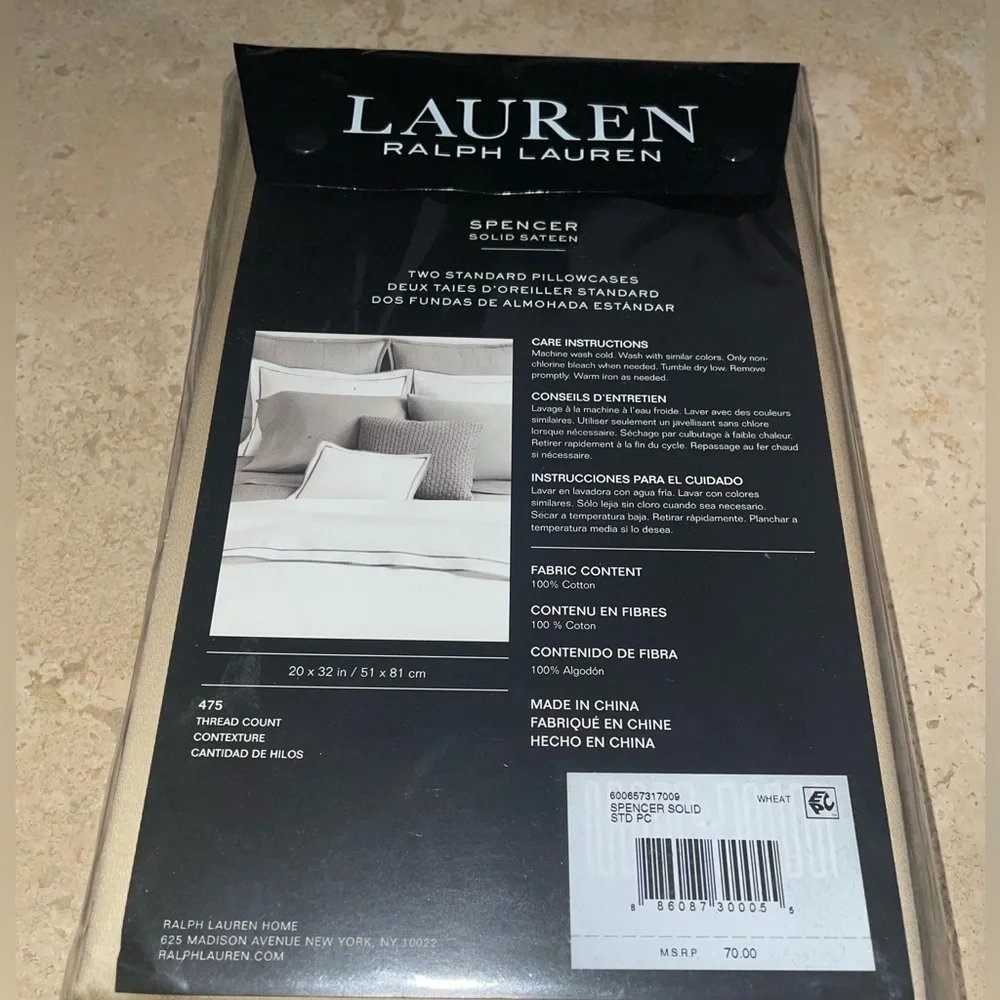 New! Lauren RalphLauren Spencer Sateen Queen Duvet+2 Pillowcases White/Wheat🤍